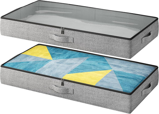 2-Pack Under Bed Storage Containers, 4.5 Inches Tall Low Profile Underbed Clothes Storage Organizer Bin with Sturdy Sidewalls/Bottom, Underbed Storage Bins 2 Storage Thin Bins