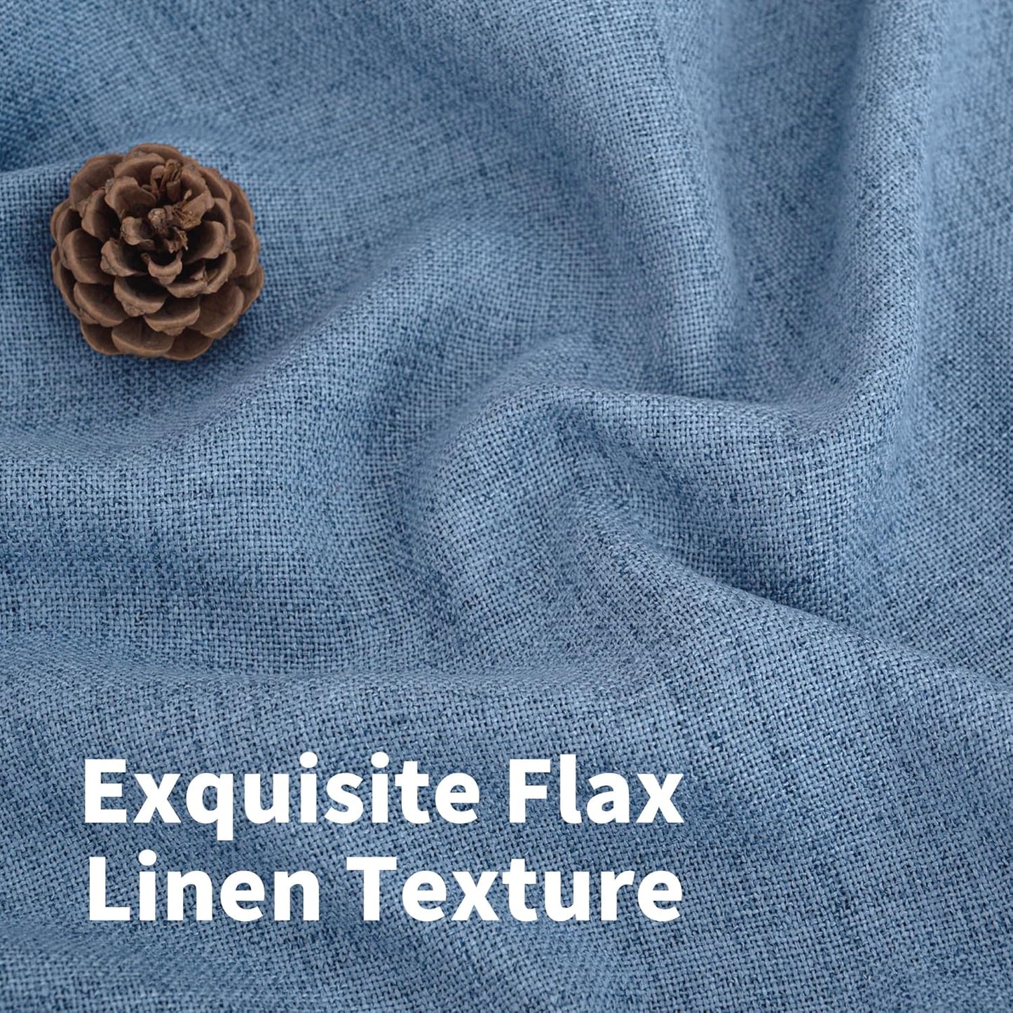 YoungsTex Denim Blue Linen Curtains 63 Inch Length for Bedroom - Light Filtering Semi Sheer Drapes with Back Tab Rod Pocket for Short Window Living Room Office Kitchen, 52 x 63 Inch, 2 Panels