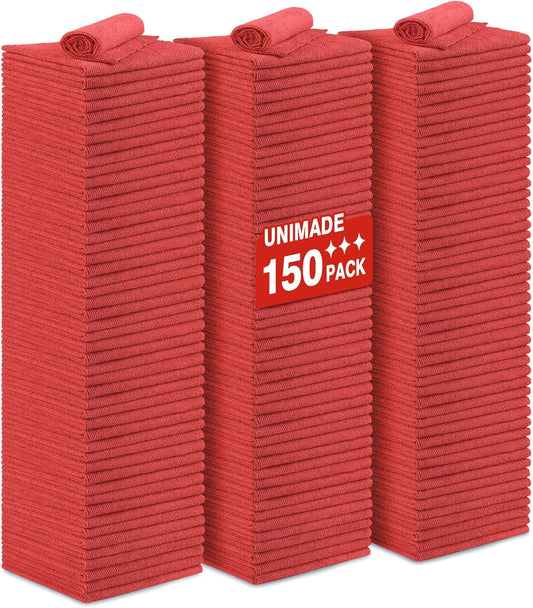 Shop Towels Rags, 150 Pack Reusable Shop Rags Bulk Microfiber Cleaning Cloth Lint Free Cleaning Towels for Car Kitchen Automotive Bar Mechanic Restaurant Garage, 11.5"x 11.5", Red