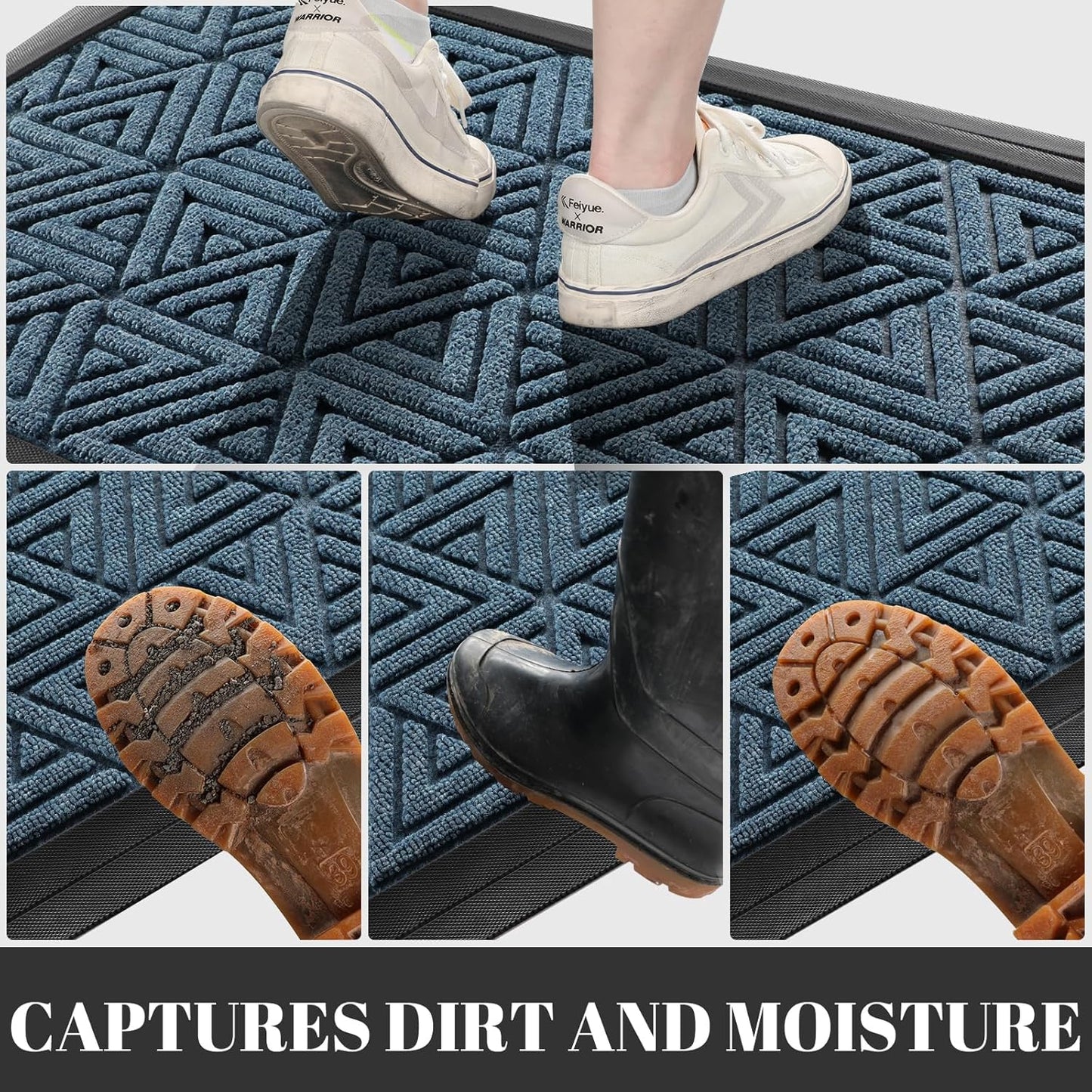 Yimobra Outdoor Mats for Front Door 29.5x17, All-Weather Waterproof Non-Slip Outdoor Door Mat Outside Eentrance, Garage/Patio Entryway Indoor Doormat, Easy Clean, Mix Blue