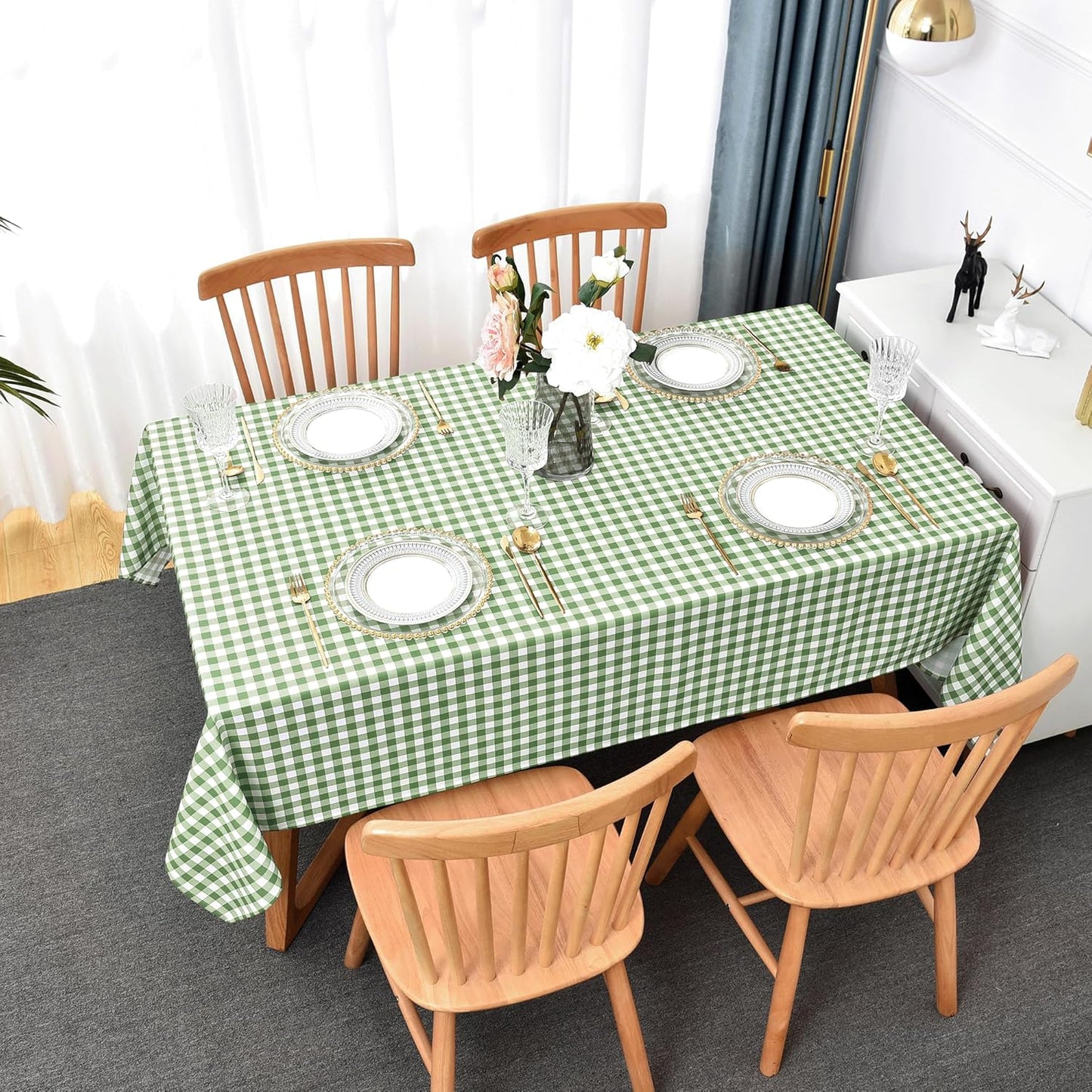 Waterproof Checkered Tablecloth Fabric - Rectangle 58x84 Inch Classic Gingham Buffalo Plaid Table Cloth for Indoor/Outdoor Use - Washable Table Cover for Kitchen, BBQs, and Parties
