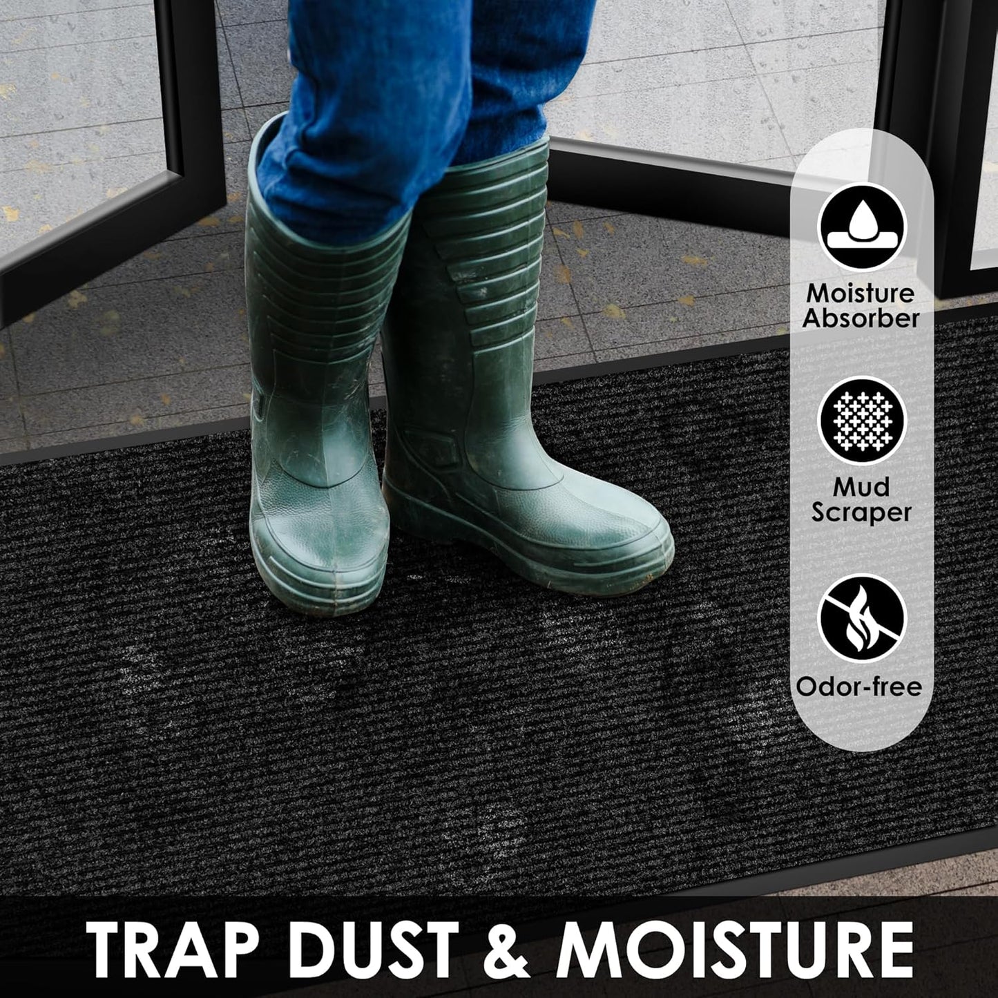4′ x 25′ Front Door Mat Indoor Outdoor Entrance, Commercial Floor Mat Heavy Duty Dirt Trapper Entryway Doormat, Custom Size Non Slip Rubber Backing Welcome mat, Door Mat for High Traffic Area