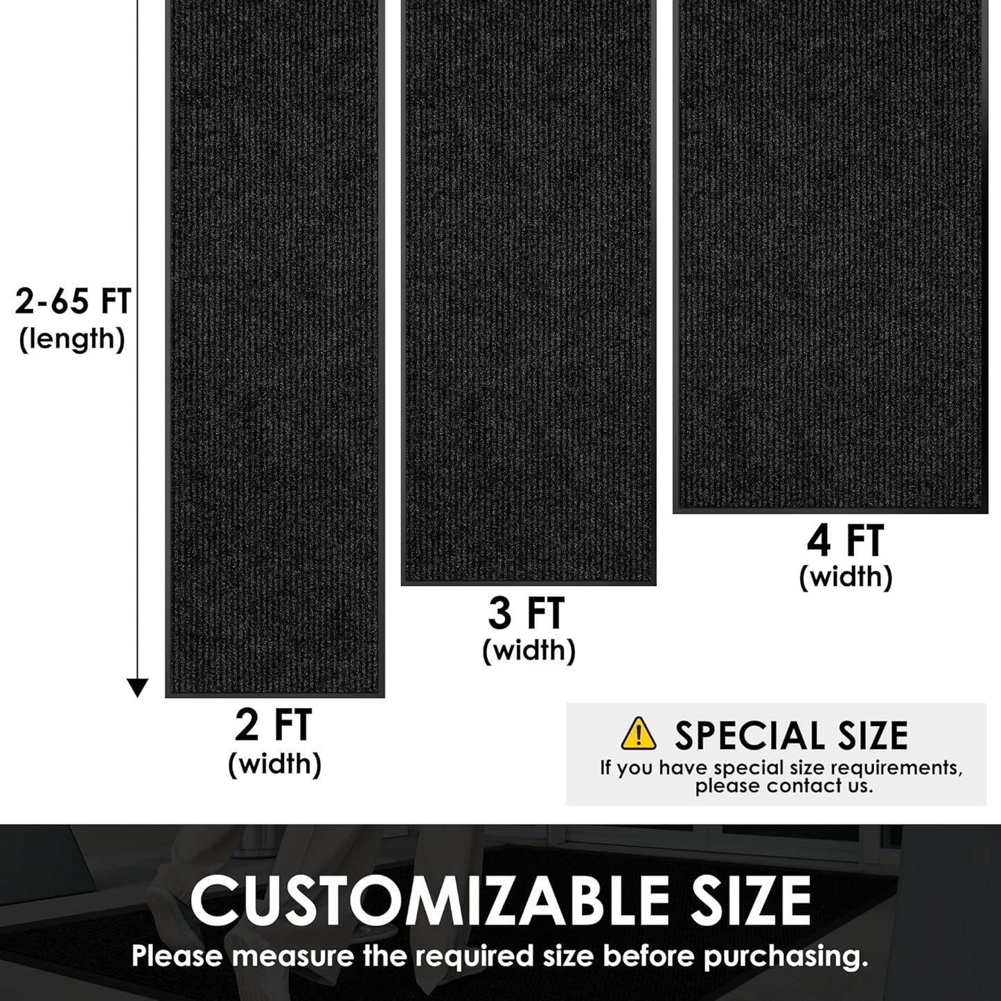 2′ x 20′ Front Door Mat Indoor Outdoor Entrance, Commercial Floor Mat Heavy Duty Dirt Trapper Entryway Doormat, Custom Size Non Slip Rubber Backing Welcome mat, Door Mat for High Traffic Area