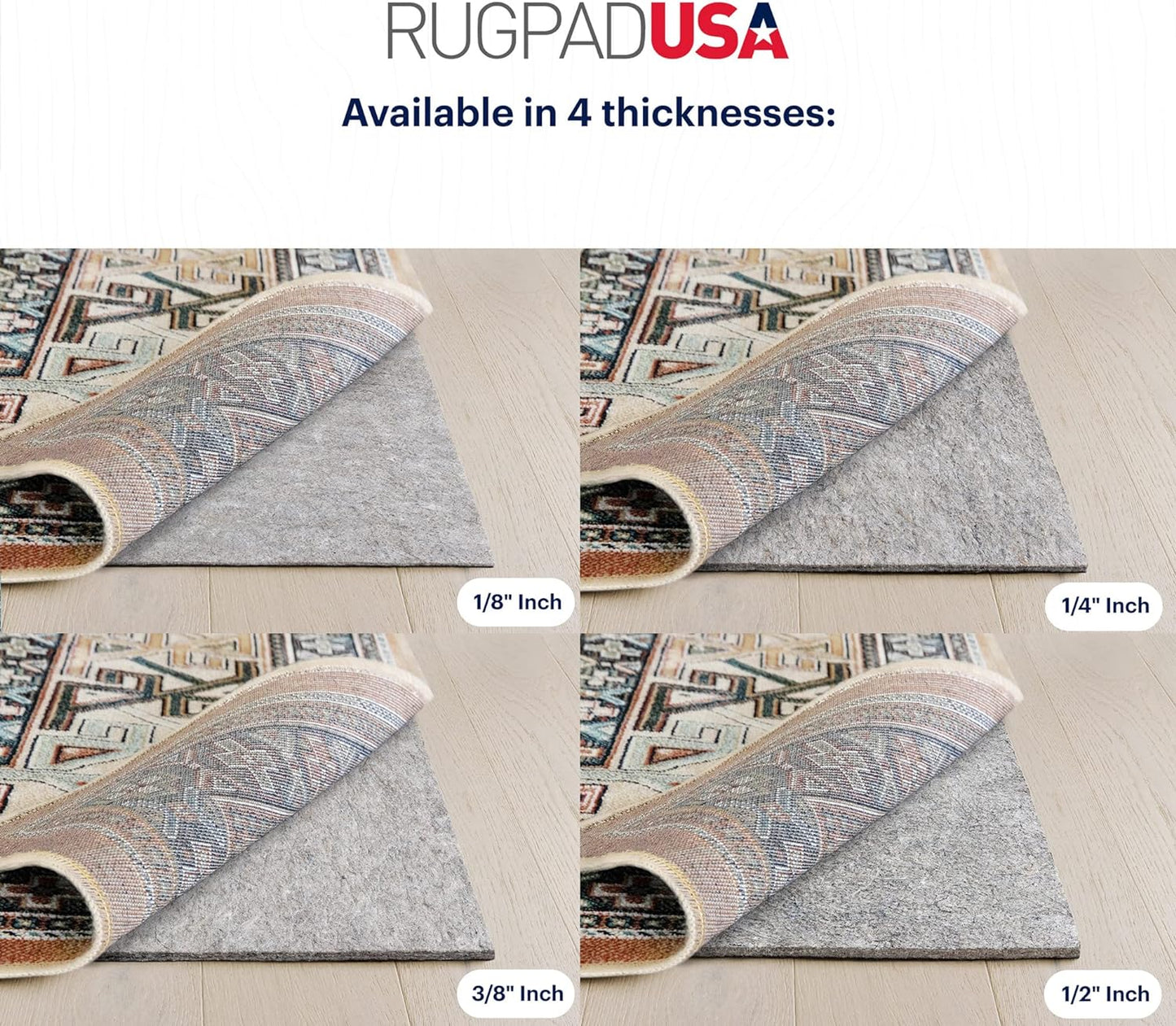 RUGPADUSA - Dual Surface - 4'10" x 7'10" - 3/8" Thick - Felt + Rubber - Enhanced Non-Slip Rug Pad - Adds Comfort and Protection - for Hard Surface Floors