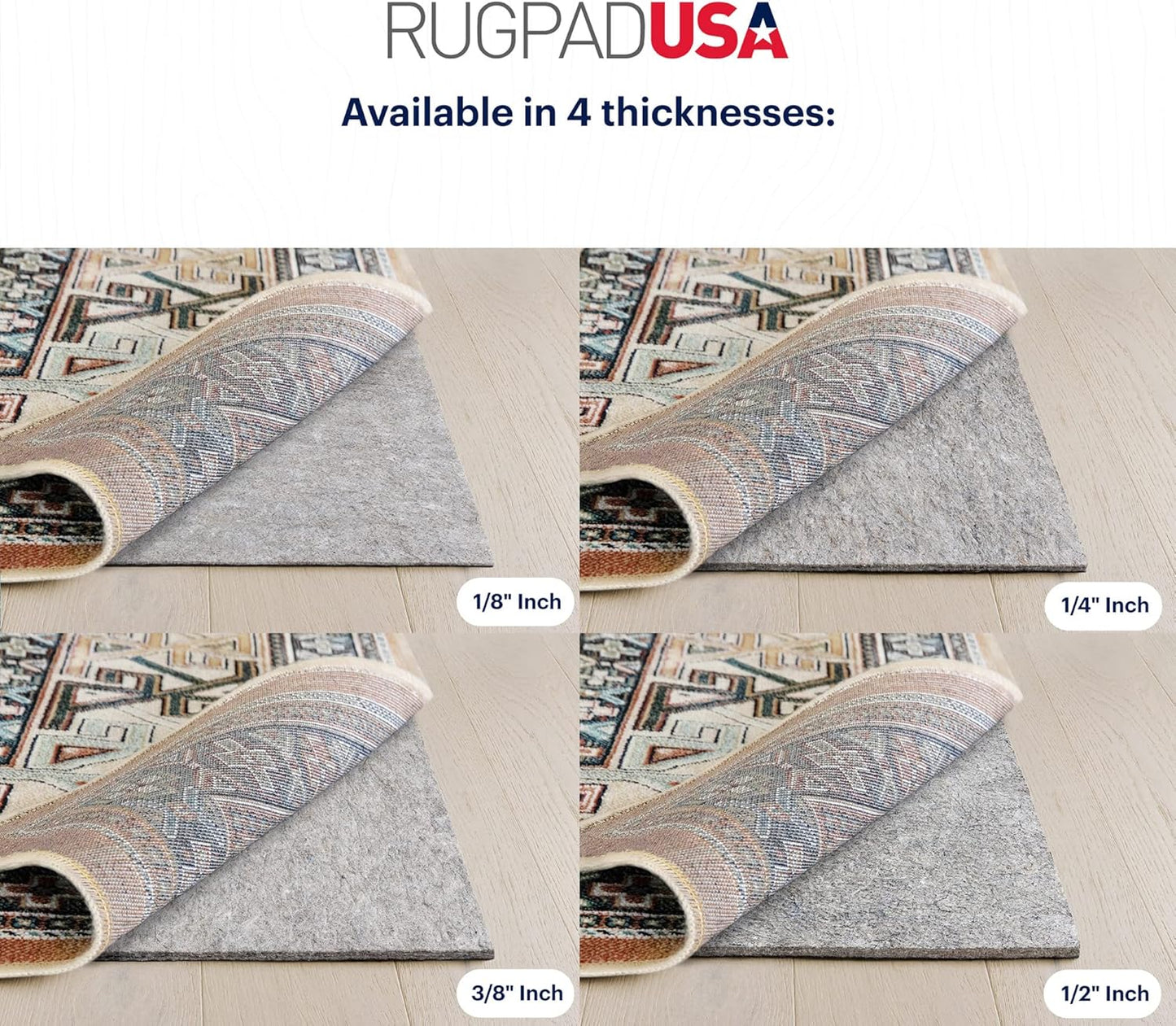 RUGPADUSA - Dual Surface - 2'x8' - 3/8" Thick - Felt + Rubber - Enhanced Non-Slip Rug Pad - Adds Comfort and Protection - for Hard Surface Floors