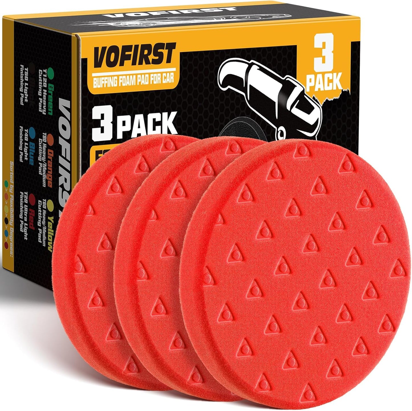 6 Inch Polishing Pad - 3Pcs Red Polishing Pad - 6.5 Inch Face for 6 Inch 150mm Backing Plate - Ultimate Compounding & Waxing Sponge Pads for Car Buffer Boat Polisher Compounding, Polishing & Waxing