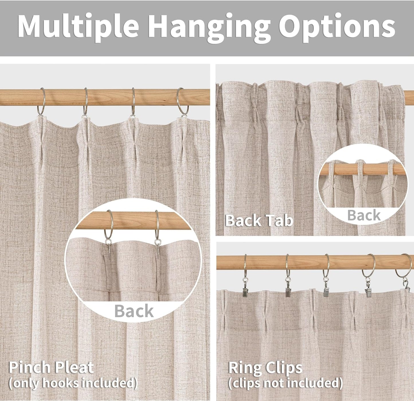 YoungsTex Short Natural Linen Curtains 45 Inch Length 2 Panels Pinch Pleated Light Filtering Textured Window Drapes for Bedroom Kitchen Cafe Privacy Back Tab, 40 X 45 Inch
