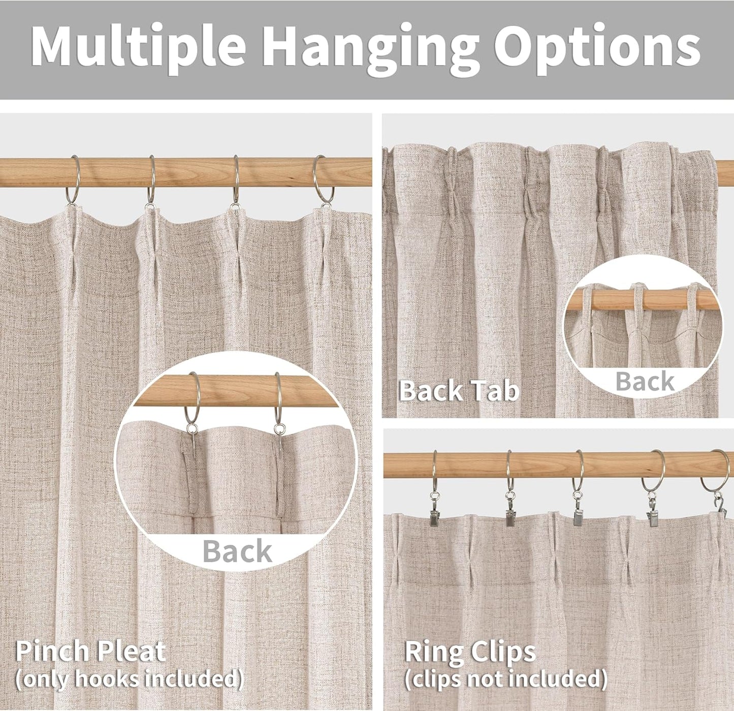 YoungsTex Linen Semi Sheer Curtains 90 Inch Length 2 Panels for Living Room, Light Filtering Textured Drapes Natural Rustic Window Treatments with Pinch Pleated for Living Room Bedroom, 40 X 90 Inch