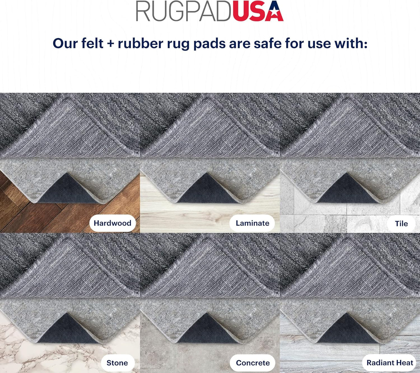 RUGPADUSA - Dual Surface - 5'x7' - 1/2" Thick - Felt + Rubber - Non-Slip Backing Rug Pad - Adds Comfort and Protection - for Hard Surface Floors
