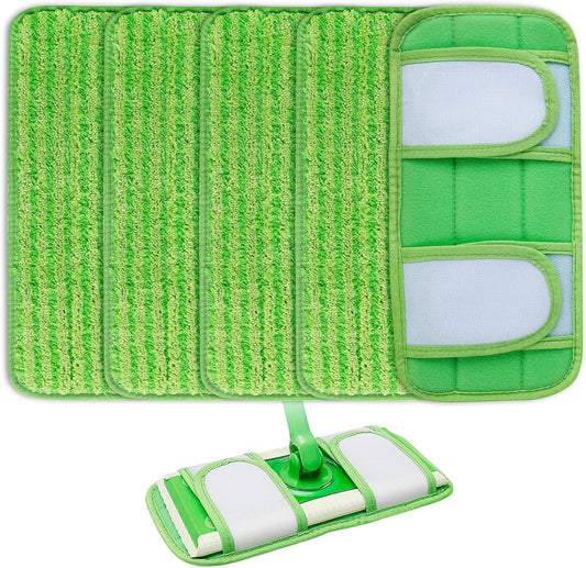 Reusable Pads Compatible with Swiffer Sweeper Mops - Washable Microfiber Mop Pad Refills - 12 Inch Floor Cleaning Mop Head Pads Work Wet and Dry - 5 Pack