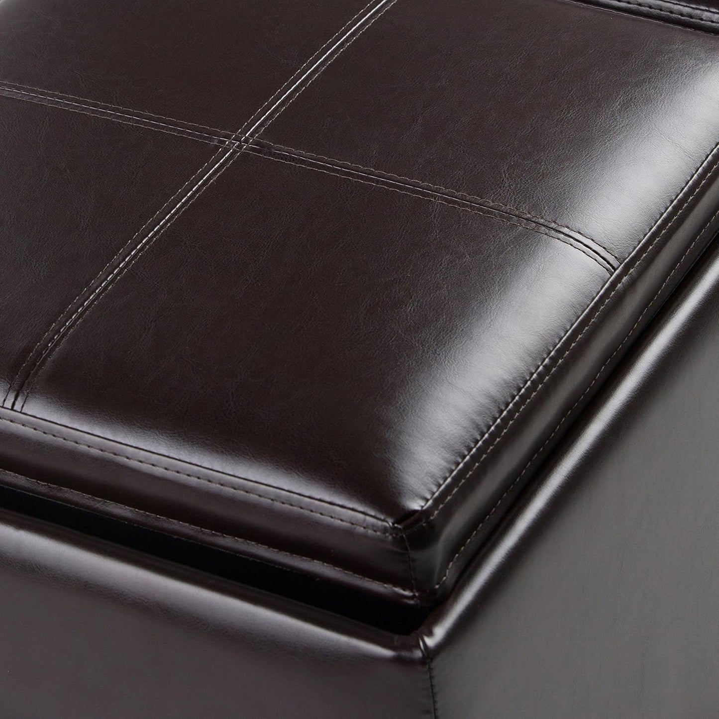 SIMPLIHOME Avalon 35 inch Wide Contemporary Rectangle 5 Pc Storage Ottoman in Tanners Brown Vegan Faux Leather, Assembled, for the Living Room, Entryway and Family Room